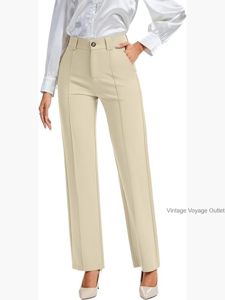 Stretch High Waisted Office Dress Pants With Deep Pockets
